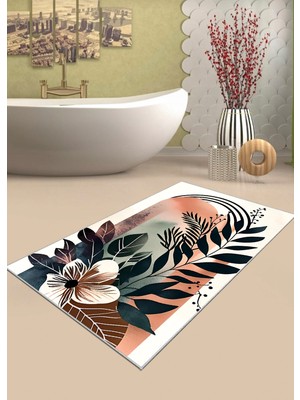 Ardizayn Modern 80x120 cm. Kaymaz Dökülmez Taban Yuvarlak Banyo Halısı, Paspası
