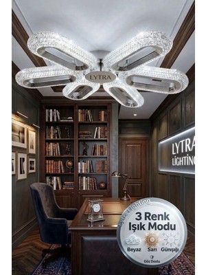 Litra Lighting Eclipse Model 6 "lı Gümüş 3 Renk Modu Ledli Modern Tavana Sıfır Salon Mutfak Yatak Odası LED Avize