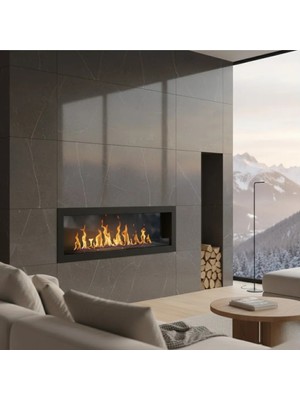 Starfire Sağ Açık Duvar Şöminesi 120 cm Siyah Modern Dekoratif