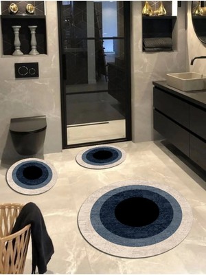 Ardizayn Kaymaz Taban Yuvarlak Banyo Halısı (100X100-60X60-40X60 CM 3'LÜ SET)