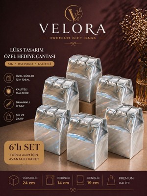 Kolix Velora 6'lı Premium Karton Poşet Hediye Paketi Karton Çanta  24x14x20cm