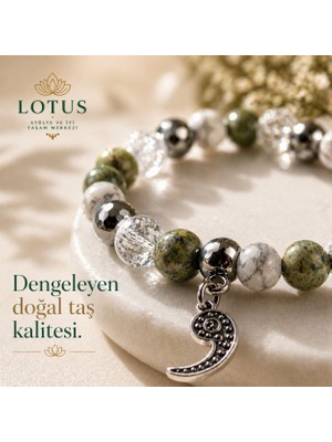 🍃 Dengeleyici Doğal Taş Bileklik – Yeşim, Kristal Kuvars & Havlit | Lotus Atölye ve İyi Yaşam Merkezi