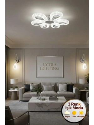 Litra Lighting Damla Model 6 "lı Gümüş 3 Renk Modu Ledli Modern Tavana Sıfır Salon Mutfak Yatak Odası LED Avize