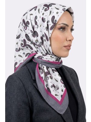 Hadiora Kadın Ekru Fuşya Şal Desenli Caz Eşarp