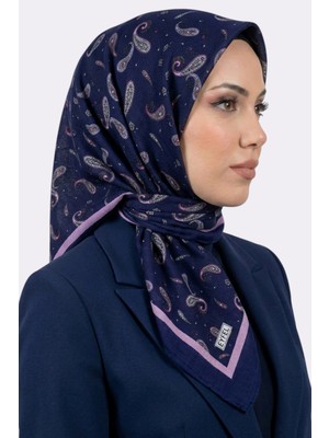 Hadiora Kadın Lacivert Lila Şal Desenli Caz Eşarp