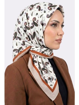 Hadiora Kadın Ekru Kahverengi Şal Desenli Caz Eşarp