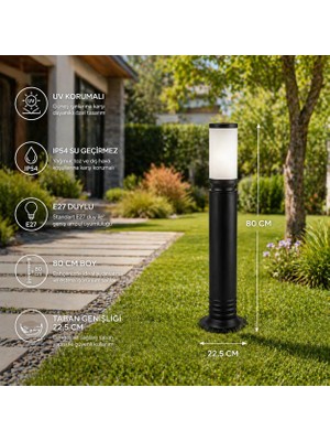SekaTech Zita Bahçe Çim Duvar Aydınlatma Kule Armatür 80 cm Siyah IP54 Dış Mekan E27 Duylu