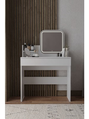 Sarmobi Mini Makyaj Masası Ledli Kare Aynalı Beyaz