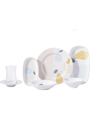 Korkmaz Doğa Collection 26 Parça Desenli Kahvaltı Takımı 6 Kişilik Renkli Porselen Set