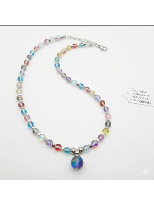 Shine Elagance Doğaltaş Termal Kuvars Renkli Parlak Kapamaları Çelik Kadın Kolye Hediyelik