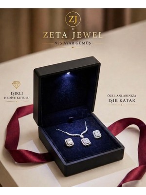 Zeta Jewel 925 Ayar Gümüş Çoklu Baget Taşlı Kolye Küpe Seti Işıklı Kutulu