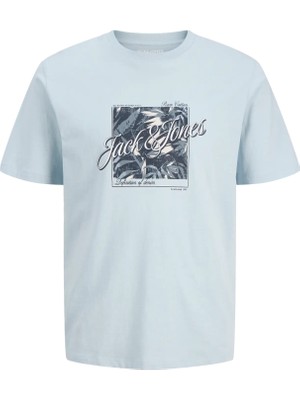 Jack & Jones Jjhonolulu Shape Tee Ss Crew Neck Ln Logolu Erkek Gök Mavisi Tişört 12288088