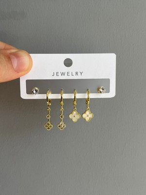 Yeknova Vıp 14K Gold Renginde Vintage 3 Çift (6ADET) Kararmaz Kadın Halka Küpe (Kıkırdak + Lobe Kombini)