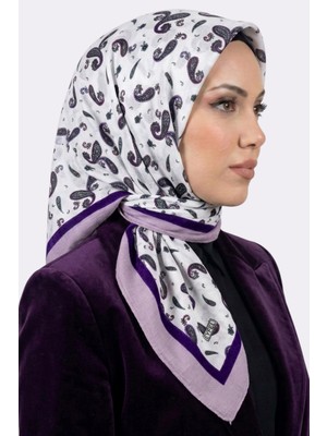 Hadiora Kadın Ekru Mor Şal Desenli Caz Eşarp