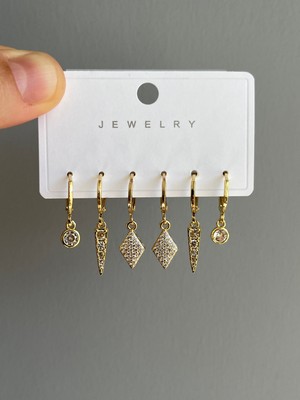 Yeknova Vıp 14K Gold Renginde Vintage 3 Çift (6ADET) Kararmaz Kadın Halka Küpe (Kıkırdak + Lobe Kombini)