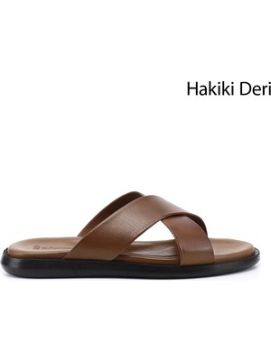 Gönderi(r) Erkek Ceviz  Çapraz Bantlı Hakiki Deri Terlik