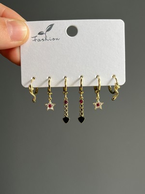 Yeknova Vıp 14K Gold Renginde Vintage 3 Çift (6ADET) Kararmaz Kadın Halka Küpe (Kıkırdak + Lobe Kombini)