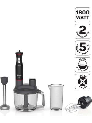 Arzum AR1204 Starchef Pro 1800W 4 Bıçaklı 1.5 L Hazneli 2 Kademeli Multi Blender Seti, Siyah