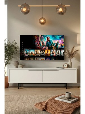 Yurudesign Ocean Tv Ünitesi Sehpası Metal Ayaklı 160CM Beyaz On1-W