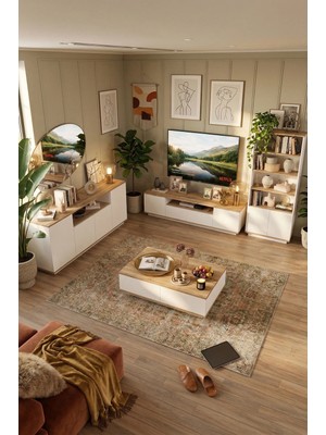 Yurudesign Future Tv Ünitesi Orta Sehpa Konsol Kitaplık 4'lü Set Çam-Beyaz FR19-AW