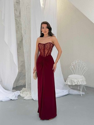 Nils Butik Korse Detaylı Roselle Midi Gece-Abiye Elbise