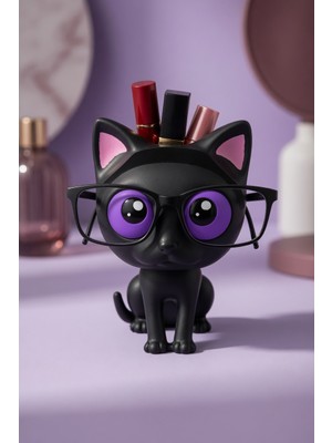 My Craft 3D Kedi Figürlü Gözlük Standı Gözlüklük Kalemlik Makyaj Fırçası Ruj Organizer Masaüstü Dekoratif Ofis Düzenleyici