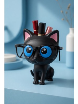 My Craft 3D Kedi Figürlü Gözlük Standı Gözlüklük Kalemlik Makyaj Fırçası Ruj Organizer Masaüstü Dekoratif Ofis Düzenleyici