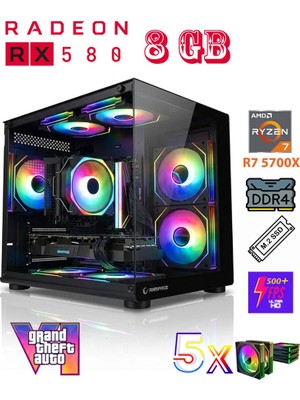 Zeiron Pegasus RX20 Ryzen 7 5700X 32GB Ram 1 TB M.2 Nvme 8GB 256BIT RX580 Oyuncu Masaüstü Bilgisayar