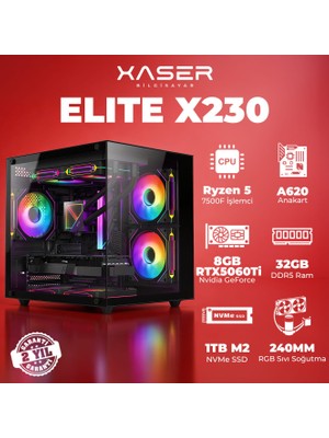 Xaser Elite X230 Ryzen 5 7500F 32GB Ddr5 Ram 1tb M.2 Nvme SSD 8gb RTX5060 Ti Masaüstü Oyuncu Bilgisayarı