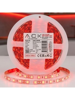 Buffer® Kırmızı LED Şerit 5m – 60 Led/m 12V 14.4W Güçlü 3 Çipli Işık Şerit LED