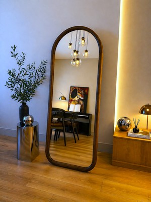 Effe Yapı Dekor Doğal Ahşap Çerçeveli 180X70 cm ( Ceviz ) Ayaklı Boy Aynası