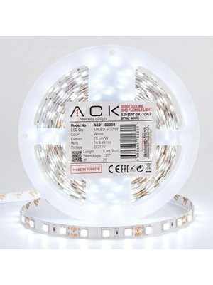 Buffer® Beyaz LED Şerit 5m – 60 Led/m 12V 14.4W Güçlü 3 Çipli Işık Şerit LED