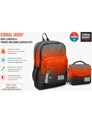 Coral High Turuncu Gri Renk Sırt Çantası 23748+BESLENME Çantası 11748