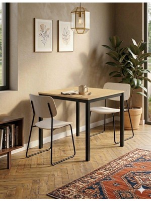 İrem Modern Mutfak ve Yemek Masası 88X60CM – Siyah Metal Ayak & Meşe Renk Tabla