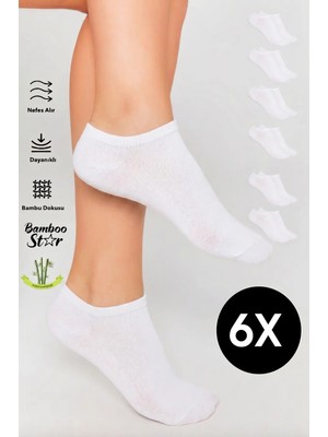 Bambu Kadın Sneaker Beyaz Çorap Dikişsiz Görünmez Bilekte Görünmez Spor Çorap Premium 6'lı Paket