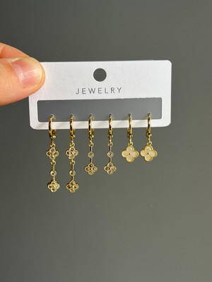 Yeknova Vıp 14K Gold Renginde Vintage 3 Çift (6ADET) Kararmaz Kadın Halka Küpe (Kıkırdak + Lobe Kombini)