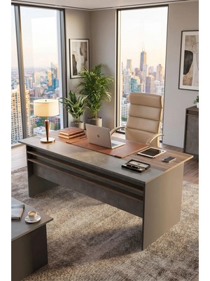 Yurudesign Vista A Ofis Masası 180CM*90CM Kahve-Beton-Antrasit Vs1-Cga