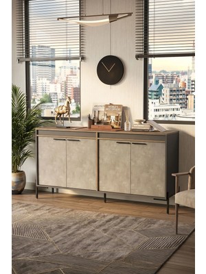 Yurudesign Vista E Ofis Konsol Klasör Dolabı Metal Ayaklı Kahve-Beton-Antrasit Vs5-Cga