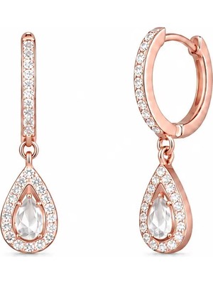 Afrodit Silver Rose Rengi Zirkon Taşlı Damla Sallantılı 925 Ayar Gümüş Küpe