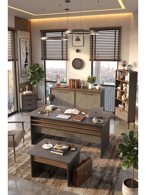 Yurudesign Vista Abcde Ofis Büro Masa Takımı Kahve-Beton-Antrasit Vs9-Cga