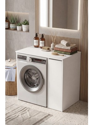 Yurudesign Siena Çamaşır Makinesi Dolabı Çekmeceli Beyaz Sa1-W