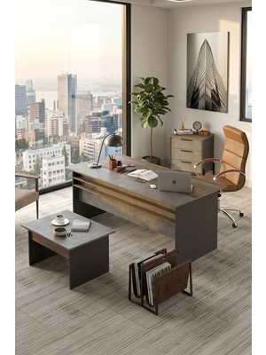 Yurudesign Vista Abc Ofis Büro Masa Takımı Kahve-Beton-Antrasit Vs7-Cga