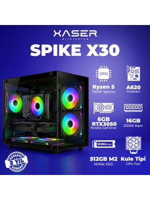 Xaser Spike X30 Ryzen 5 7500F 16GB Ddr5 Ram 1tb M.2 Nvme SSD 6gb RTX3050 Masaüstü Oyuncu Bilgisayarı