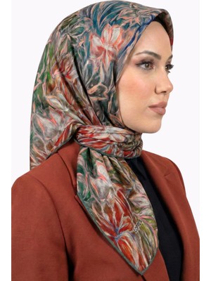 Hadiora Kadın Kiremit Bordo Soyut Desenli Organik Pamuk Eşarp