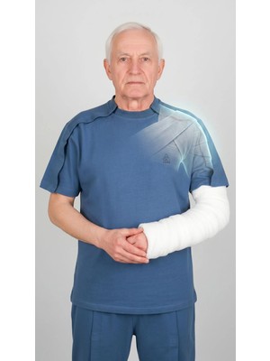 Cure4U ComfortCURE Adaptif Kısa Kollu Denim Mavi Kırık Kol - Ortopedi Tedavi Kıyafeti