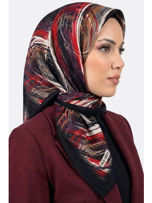 Hadiora Kadın Siyah Bordo Soyut Desenli Organik Pamuk Eşarp