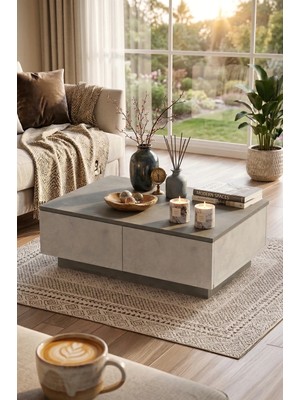 Yurudesign Luvio Orta Sehpa Beton-Taş Görünüm 150 cm Genişlik 90 cm Derinlik 31 cm LV17-GT