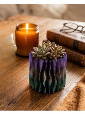 Renklime Minimalist Dalgalı Tasarımlı Mor Dekoratif 3D Vazo Masa Dekoru