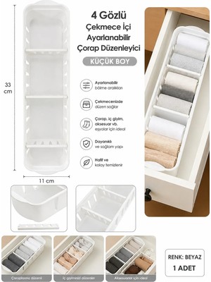 Fafatara 4 Gözlü Çekmece Içi Ayarlanabilir Çorap Düzenleyici Küçük Boy