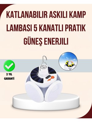 Renklime Güneş Enerjili USB Şarj Edilebilir 5 Modlu Katlanabilir LED Kamp Işığı